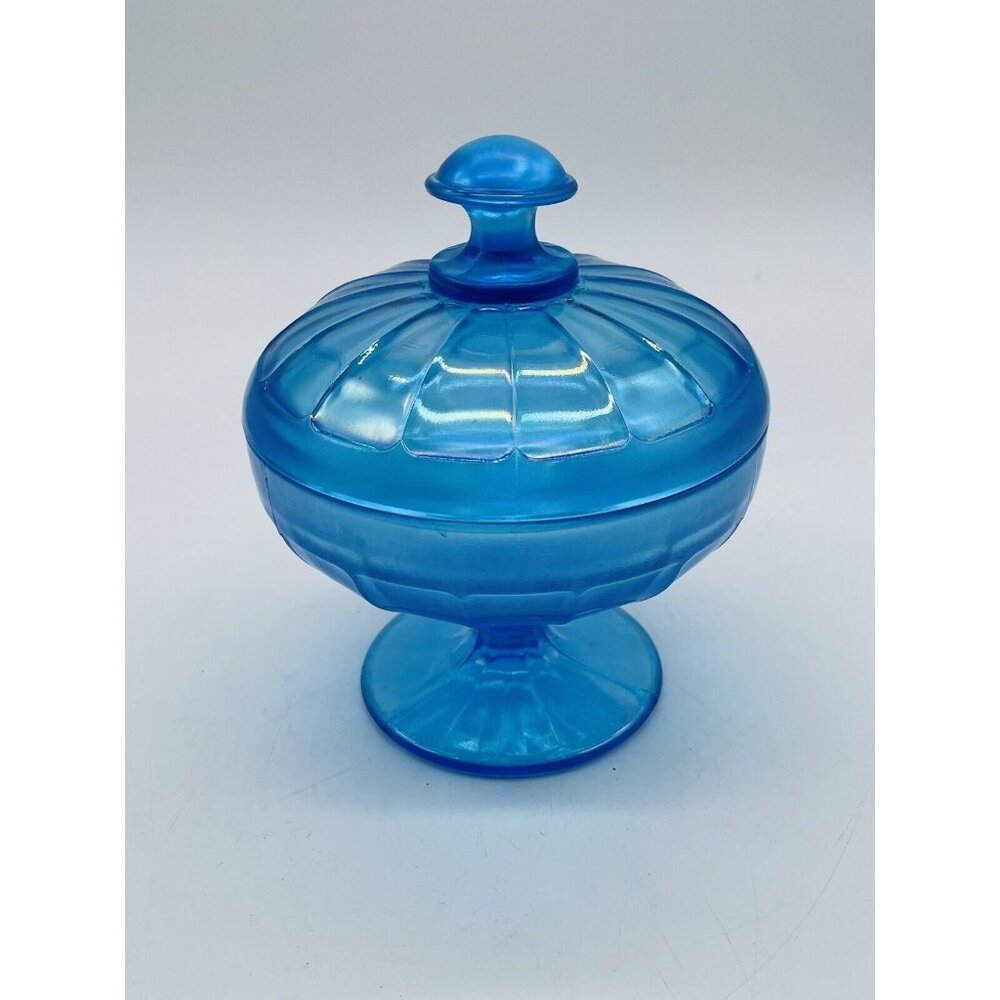 Fenton Stretch Iridescent Celeste Blue Covered Bon Bon Candy Dish
